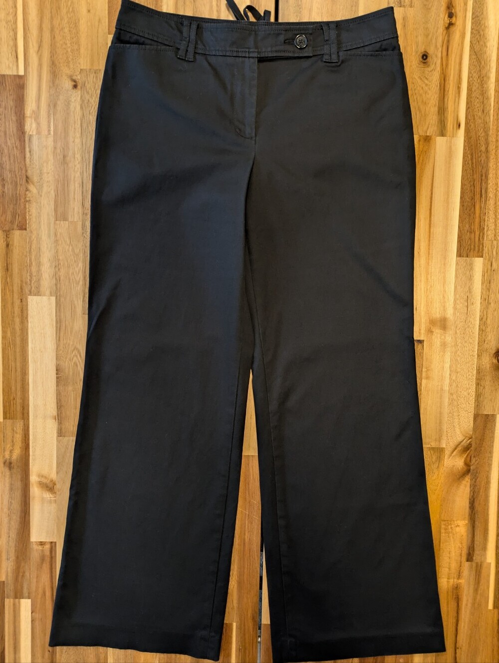 LOFT Wide-Leg Black Cotton Stretch Adjustable Waist Pants Sz 6